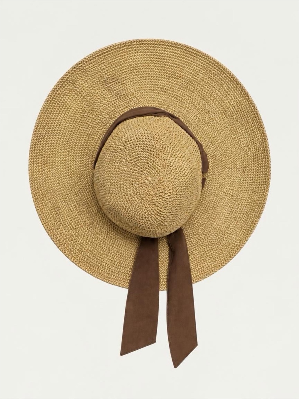 Scala Natural Straw Wide-Brim Hat with Brown Ribbon & Subtle Sparkle